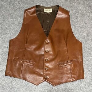 70s Leather Attic Brown Leather Button Vest